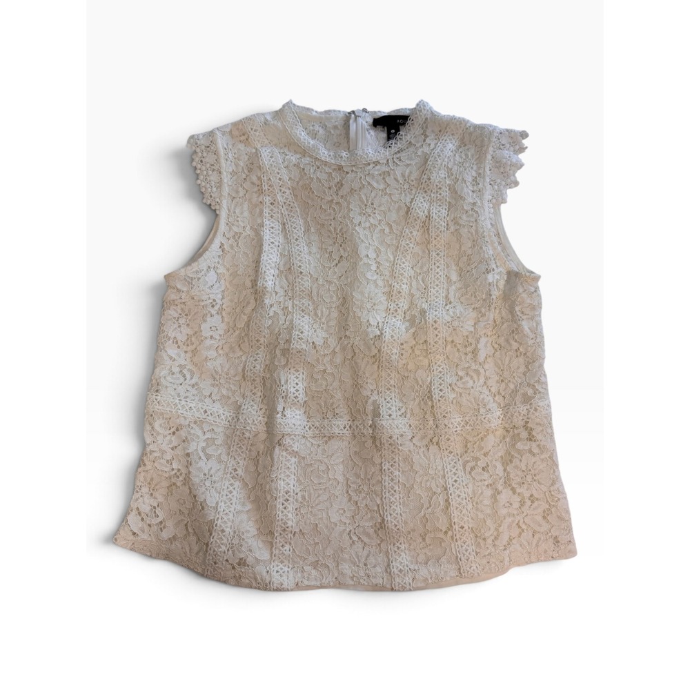 Aqua Womens Ivory Floral Lace Sleeveless Mock Neck Peplum Top Size Large